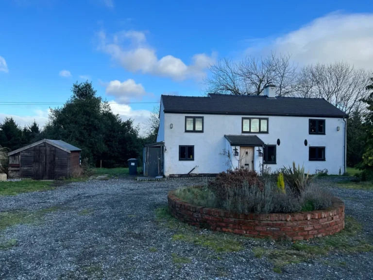 Existing front view of The Sheiling before rural house refurbishment in Doddington Cheshire